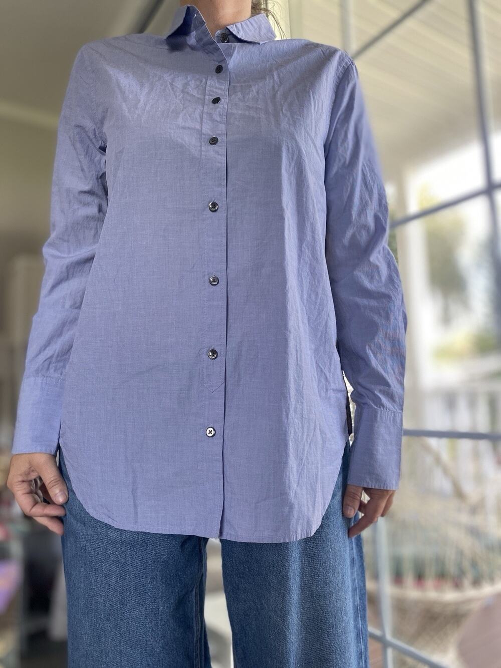 J.Crew Blue Side Stripe Sequin Shirt Women’s Size 8 Top Blouse